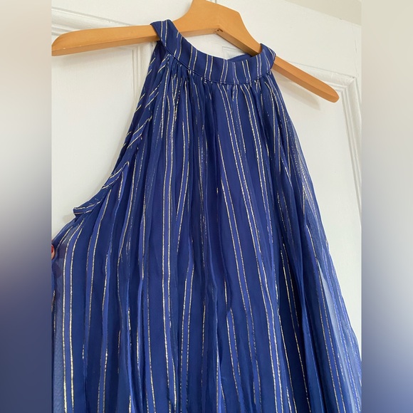 Anthropology blue and gold Ranna Gill Halter neck top - Picture 4 of 6